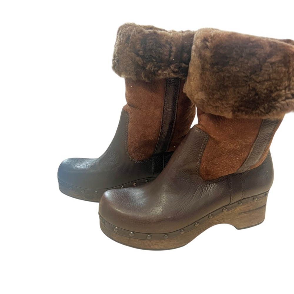 Frye Morgan Shearling Clog Boots Brown 7.5B - Picture 4 of 11